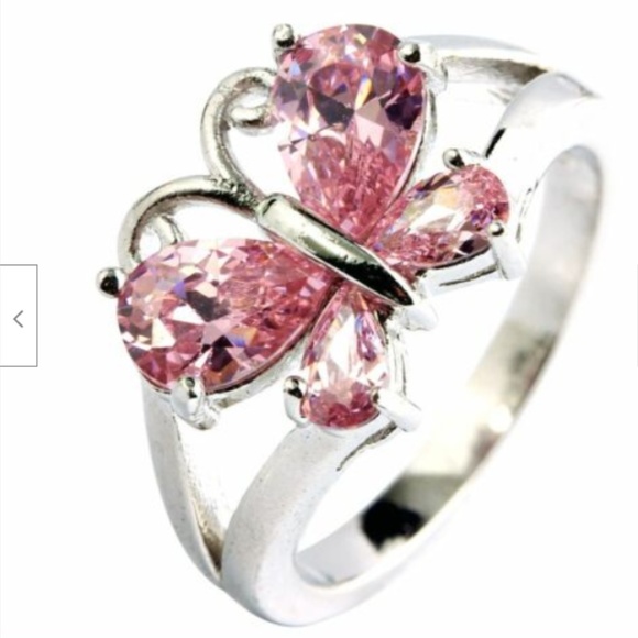 Silver Butterfly Cocktail Ring Size 11 Pink Cubic Zirconia Rhodium Plated - Picture 5 of 7